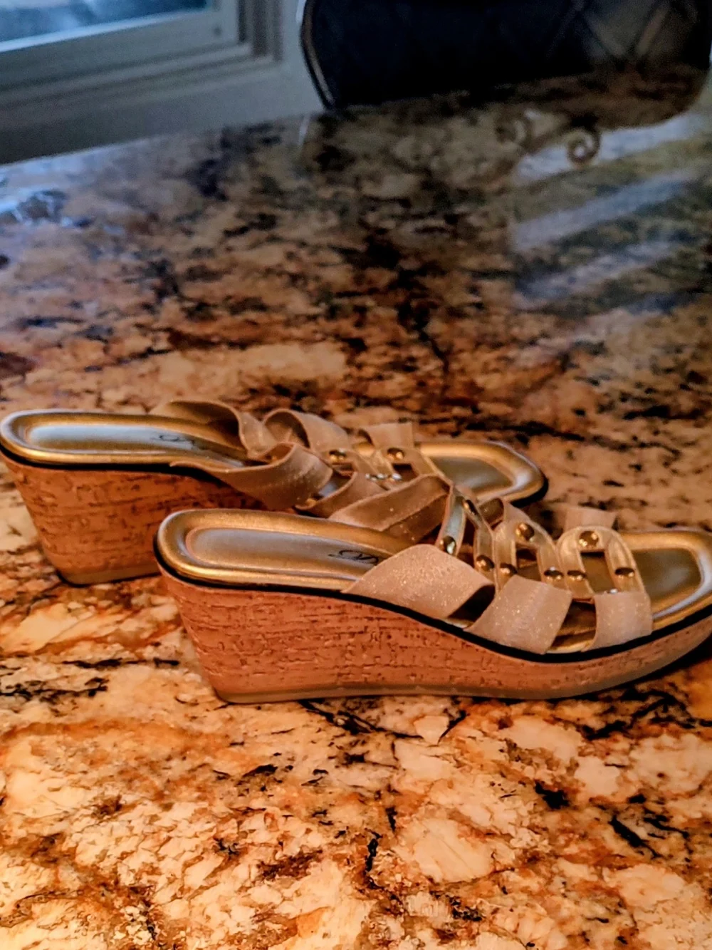 Dezario Gold Wedge Sandals